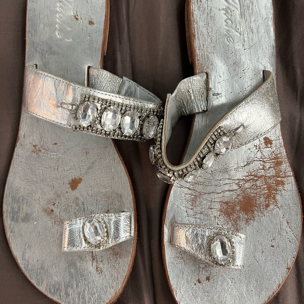 Tache Silver jeweled flats Size 10